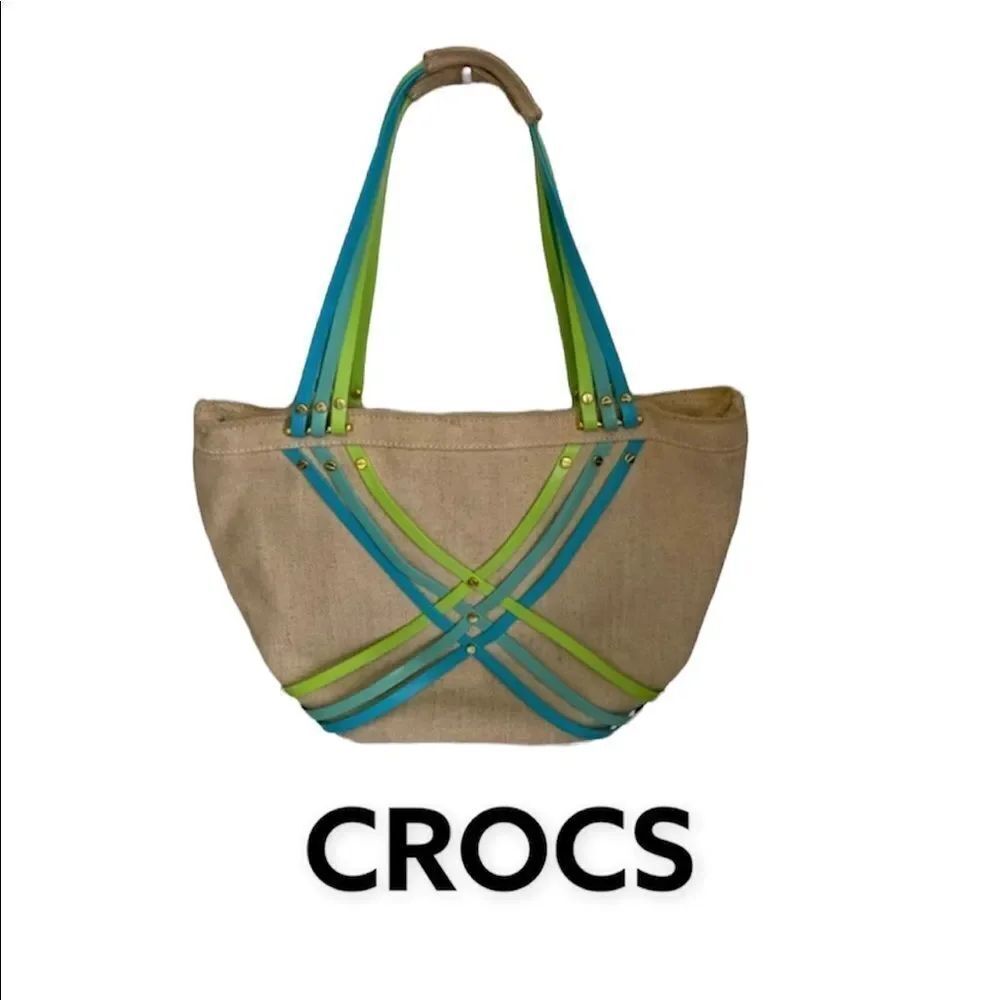 Crocs Huarache Tan Green Blue Strappy Hemp Canvas Tote Bag